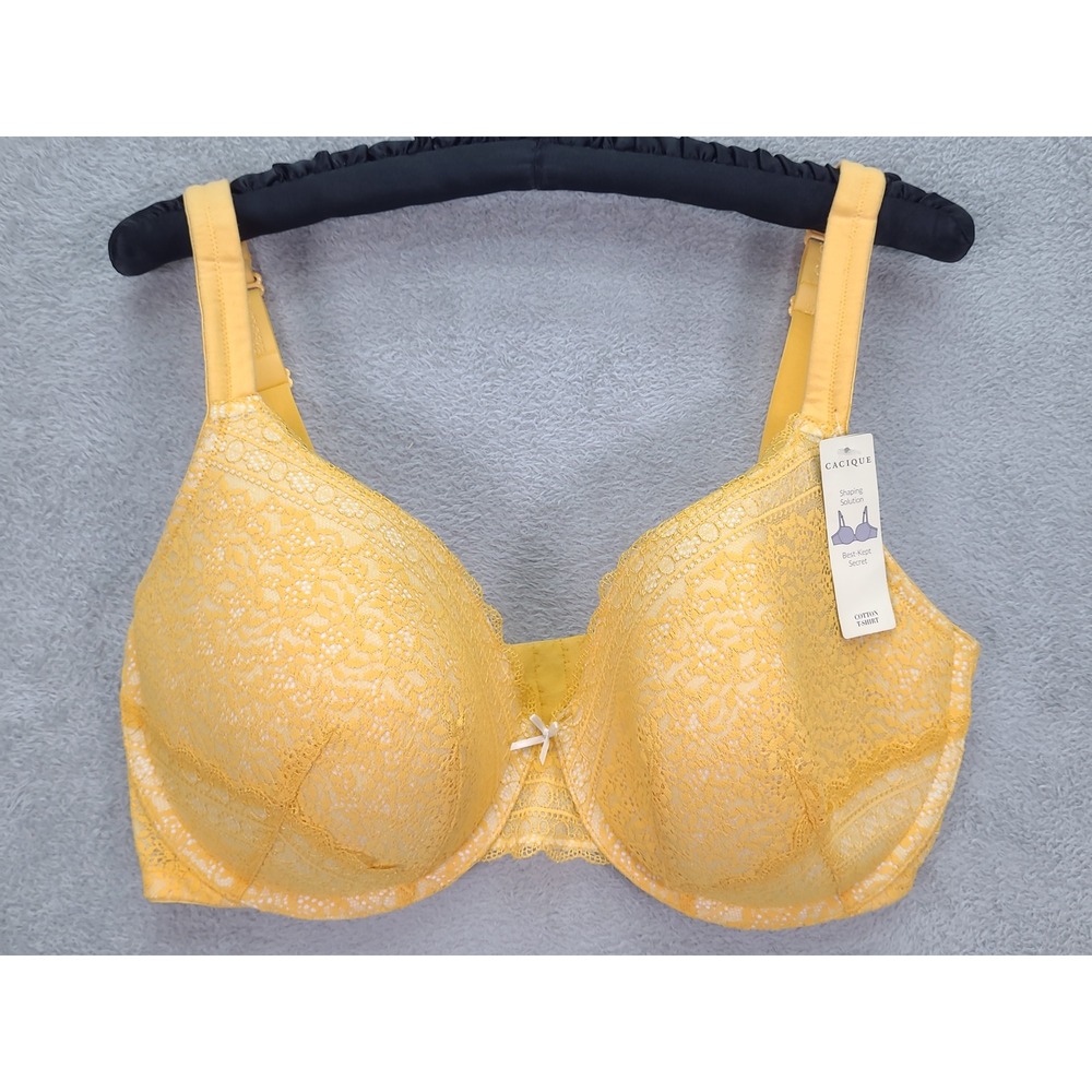Cacique Yellow Lace Cotton T-Shirt Bra 40DDD Underwire Convertible Straps NEW